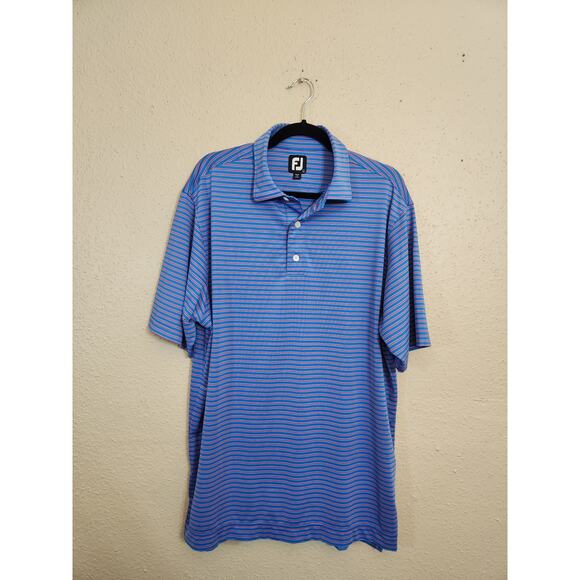 FJ FootJoy Mens Blue Pink Stripe Short Sleeve Stretch Golf Polo Shirt Size Large - Picture 1 of 6